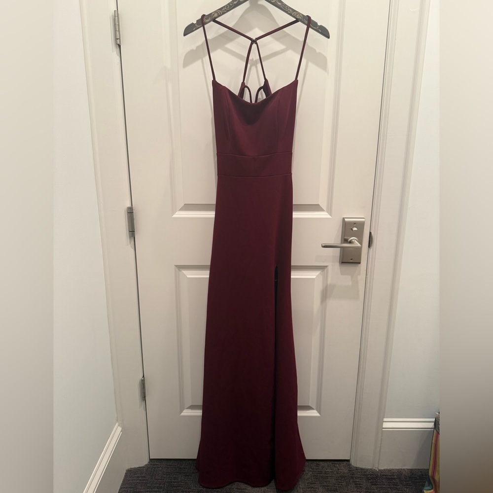 La Femme Burgundy Maxi Dress with Strappy Back